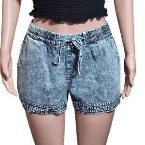 Promesa elastic waist drawstring slash pocket blue casual denim shorts S,M,L